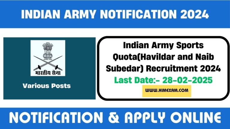 Indian Army Sports Quota(Havildar and Naib Subedar) Recruitment 2024