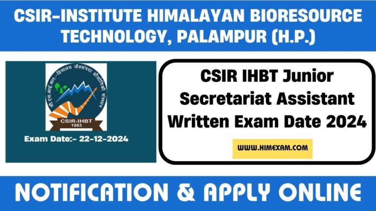 CSIR IHBT Junior Secretariat Assistant Written Exam Date 2024