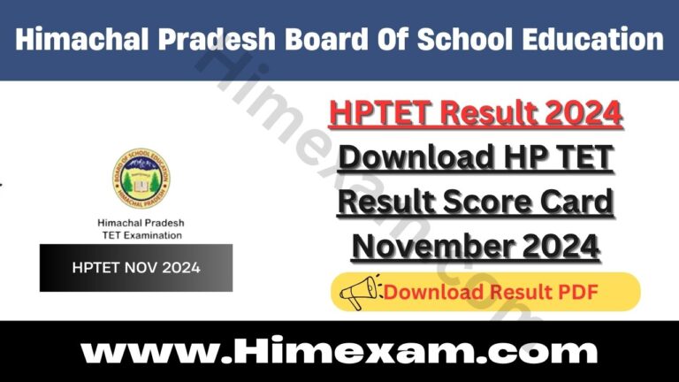 HPTET Result 2024 Download HP TET Result Score Card November 2024