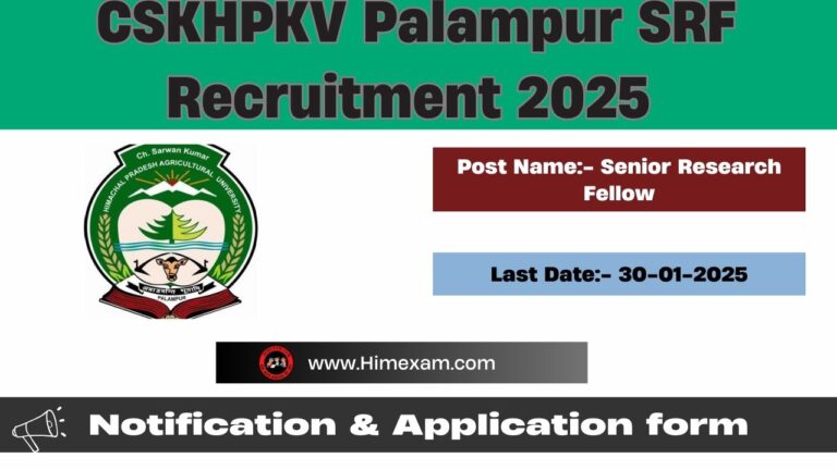 CSKHPKV Palampur SRF Recruitment 2025