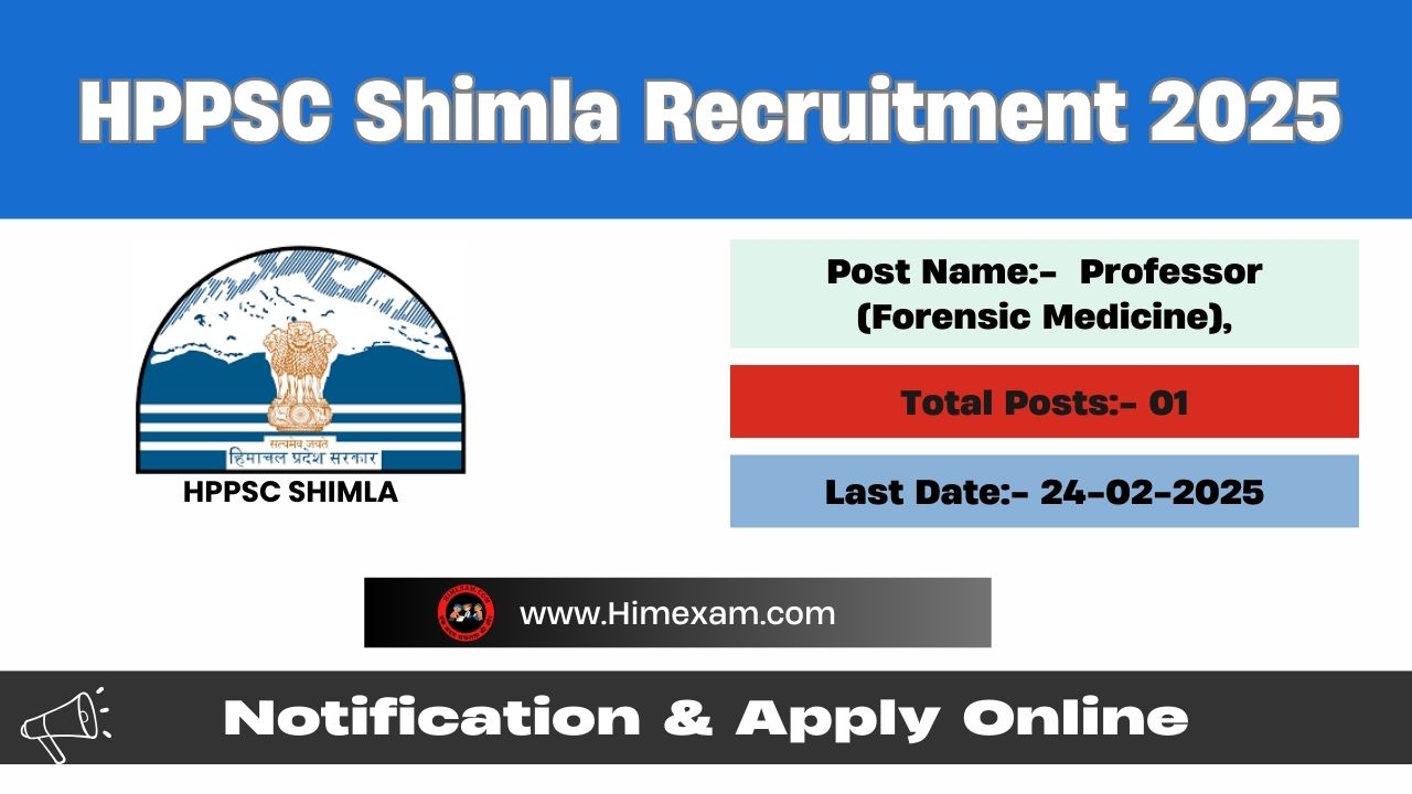 HPPSC Shimla Professor (Forensic Medicine), Recruitment 2025