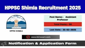 HPPSC Shimla Assistant Professor Recruitment 2025