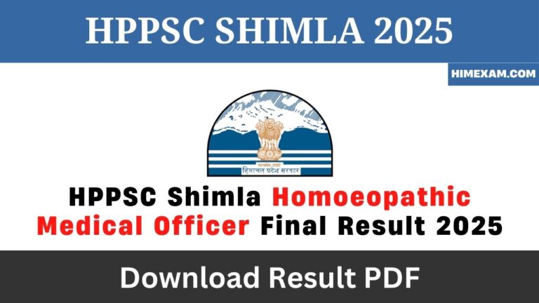 HPPSC Shimla Homoeopathic Medical Officer Final Result 2025