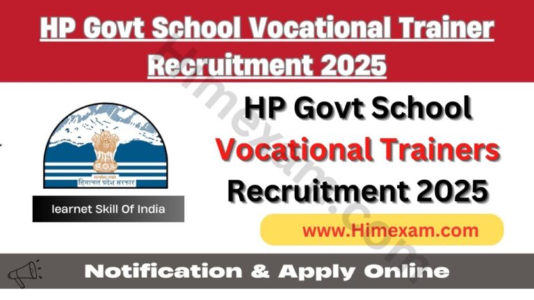 HP Govt School Vocational Trainers Recruitment 2025