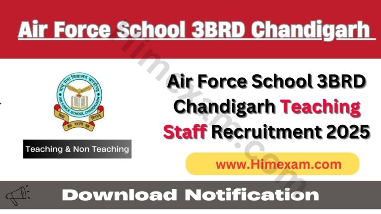 Air Force School 3BRD Chandigarh Teaching Staff Recruitment 2025