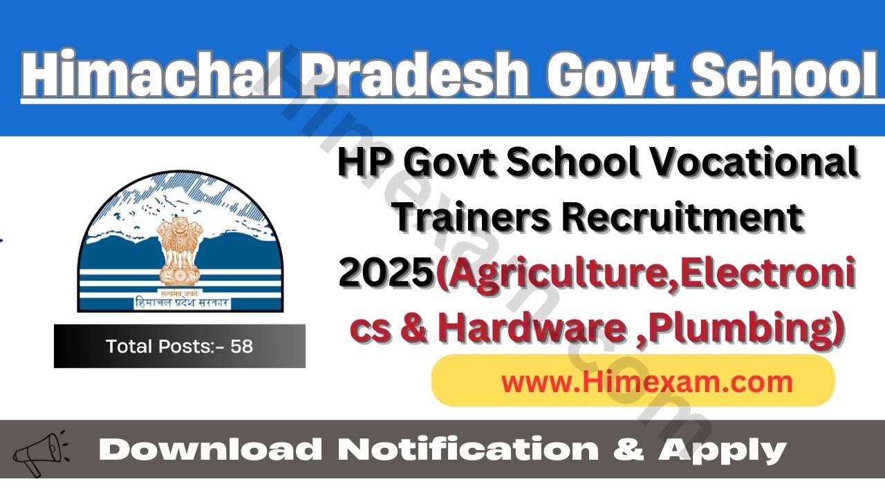 Himachal Govt School Vocational Trainers Recruitment 2025