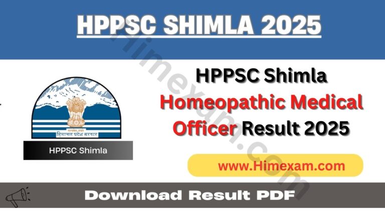 HPPSC Shimla Homeopathic Medical Officer Result 2025