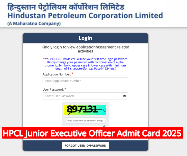 HPCL Junior Executive Officer Admit Card 2025