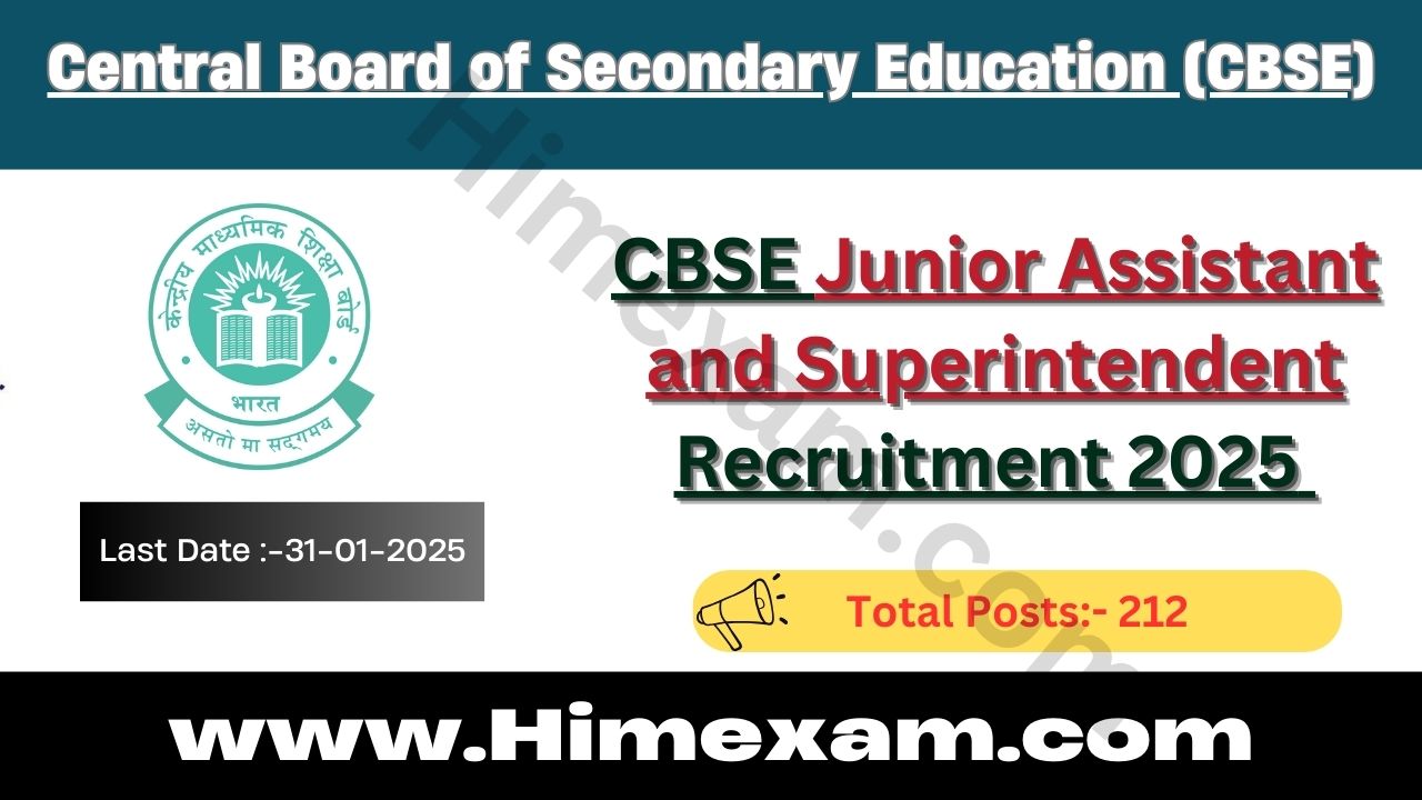 CBSE Junior Assistant and Superintendent Recruitment 2025