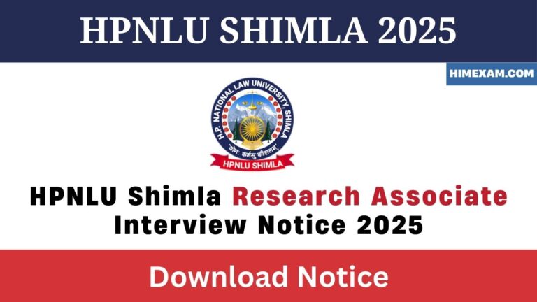 HPNLU Shimla Research Associate Interview Notice 2025