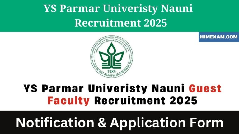 YS Parmar Univeristy Nauni Guest Faculty Recruitment 2025