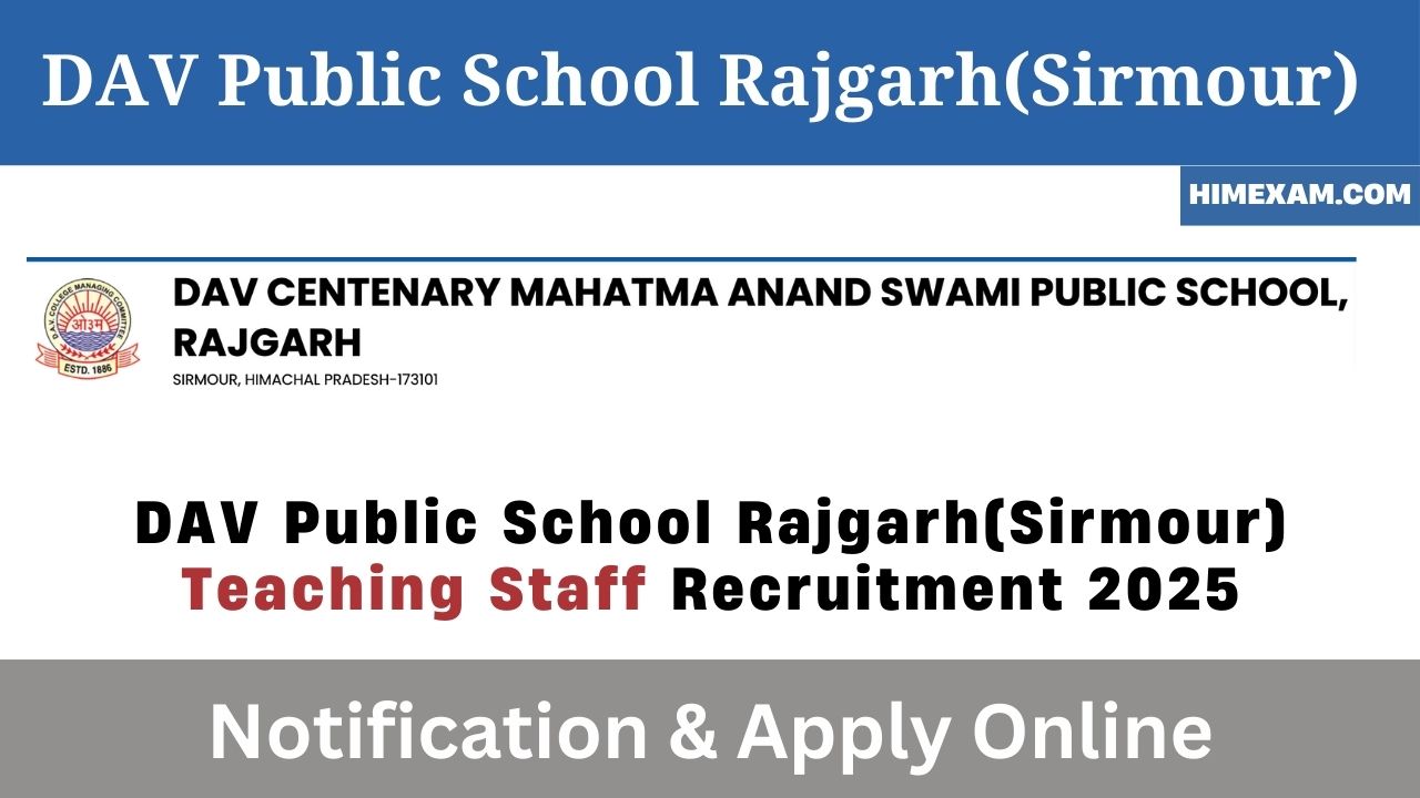 DAV Public School Rajgarh(Sirmour) Teaching Staff Recruitment 2025