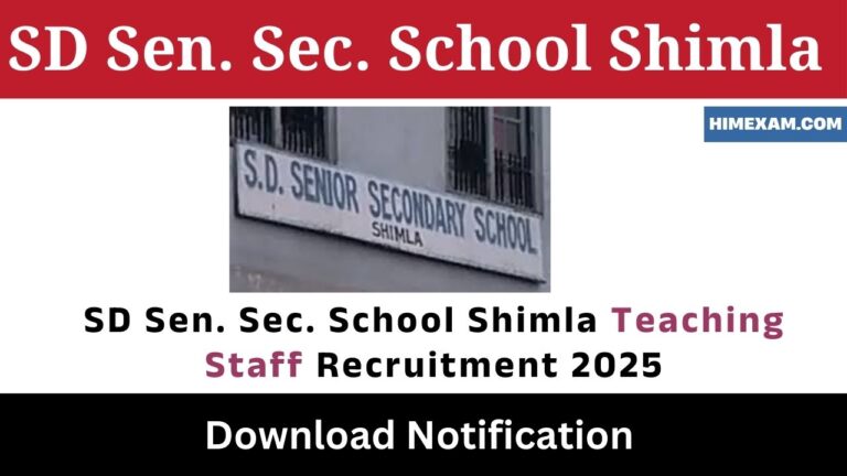 SD Sen. Sec. School Shimla Teaching Staff Recruitment 2025