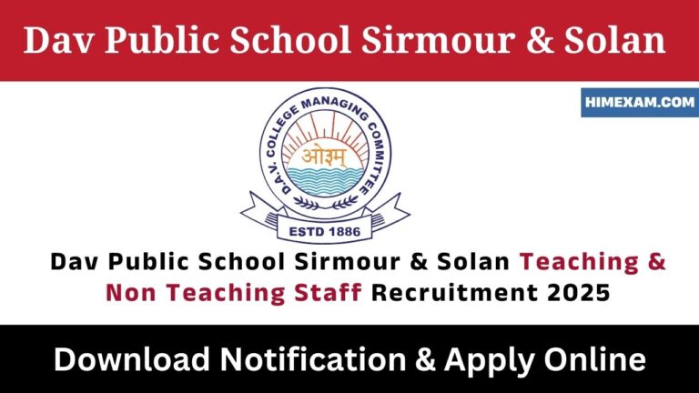 Dav Public School Sirmour & Solan Teaching & Non Teaching Staff Recruitment 2025