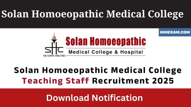 Solan Homoeopathic Medical College Teaching Staff Recruitment 2025