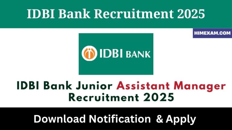 IDBI Bank Junior Assistant Manager Recruitment 2025
