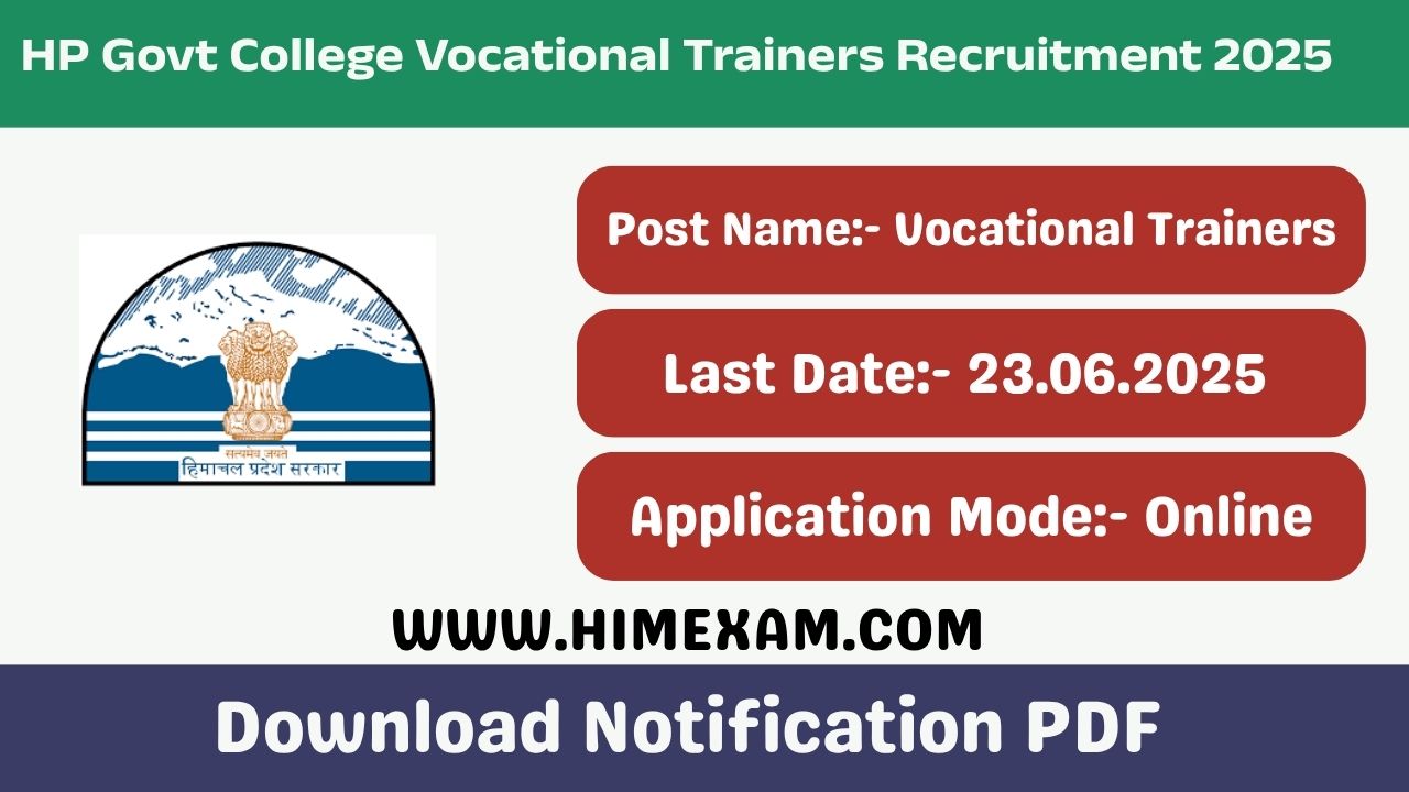 HP Govt College Vocational Trainers Recruitment 2025