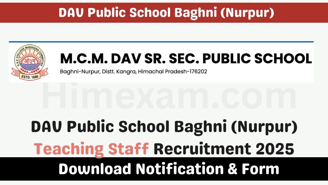 DAV Public School Baghni (Nurpur) Teaching Staff Recruitment 2025