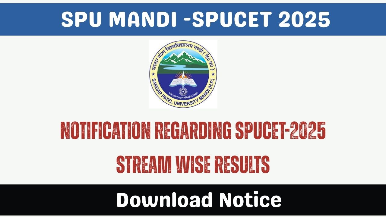 Notification regarding SPUCET-2025 Stream Wise Results