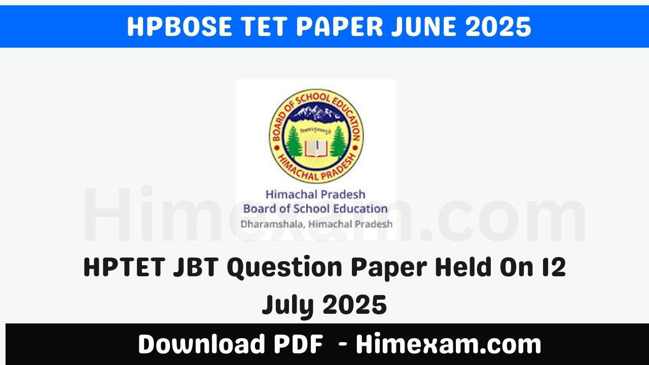 HPTET JBT Question Paper Held On 12 July 2025