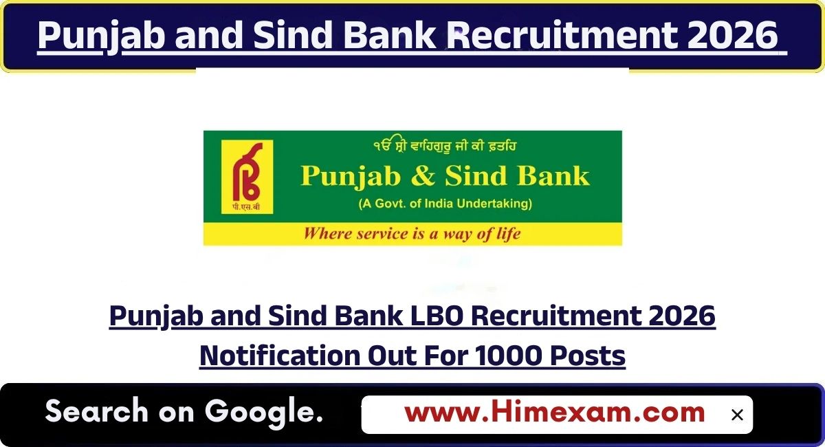 Punjab and Sind Bank LBO Recruitment 2026 Notification Out For 1000 Posts