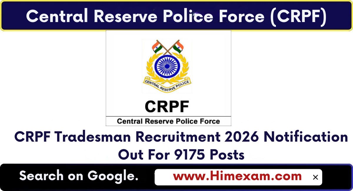 CRPF Tradesman Recruitment 2026 Notification Out For 9175 Posts