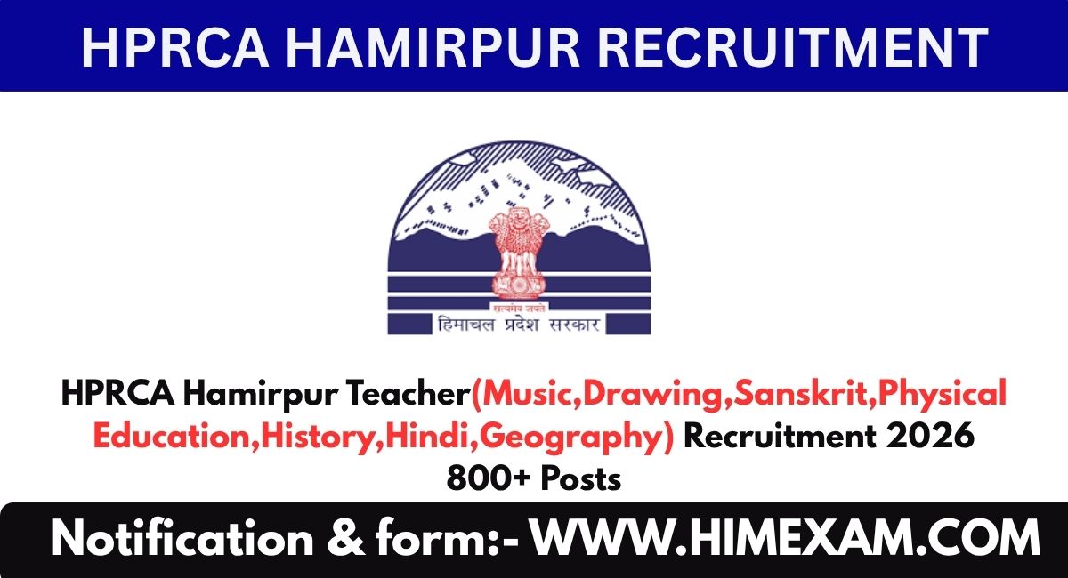 HPRCA Hamirpur Teacher(Music,Drawing,Sanskrit,Physical Education,History,Hindi,Geography) Recruitment 2026