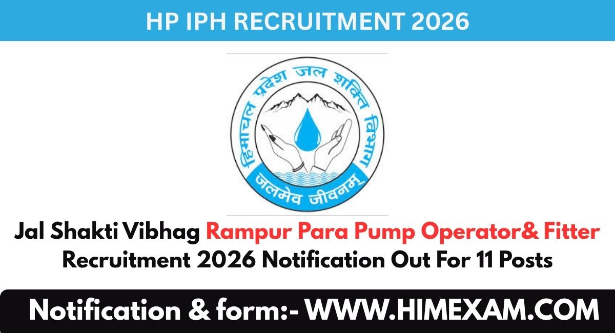Jal Shakti Vibhag Rampur Para Pump Operator& Fitter Recruitment 2026 Notification Out For 11 Posts