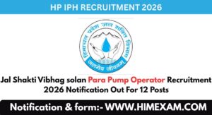 Jal Shakti Vibhag solan Para Pump Operator Recruitment 2026 Notification Out For 12 Posts