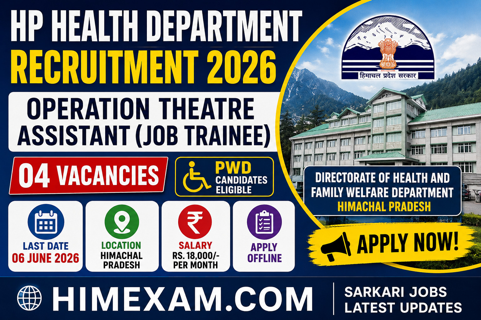 Hp Health Department Recruitment 2026 for Operation Theatre Assistant Posts – Apply Offline