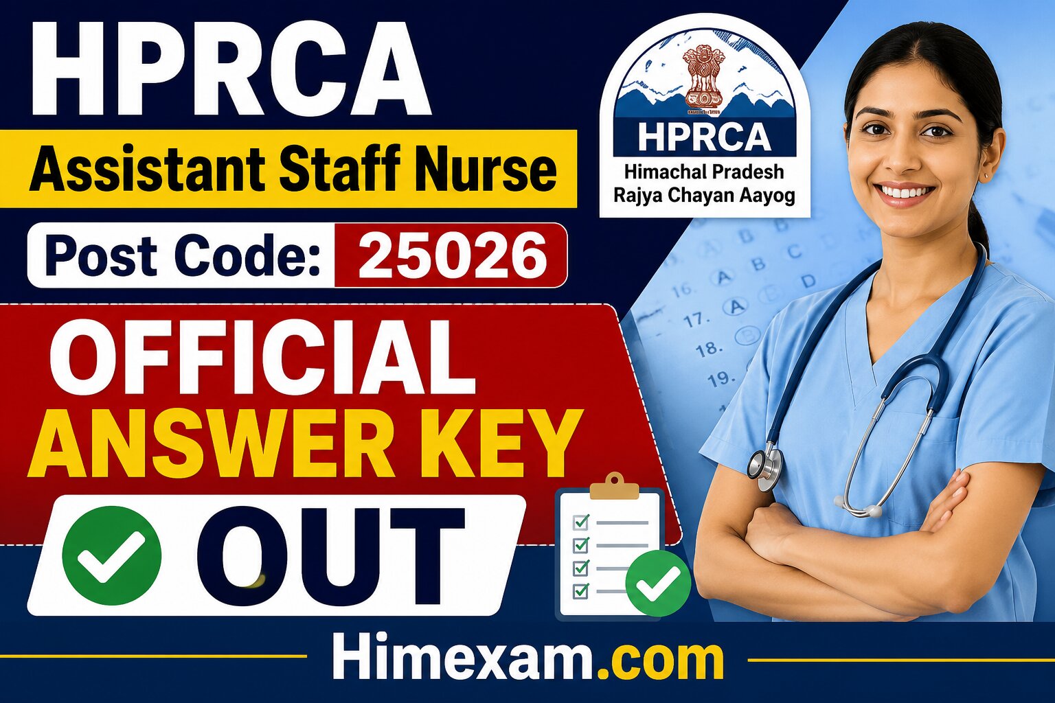 HPRCA Assistant Staff Nurse Post Code: 25026 Official Answer key