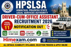 HPSLSA Driver-cum-Office Assistant Recruitment 2026 Notification Out for 11 Posts
