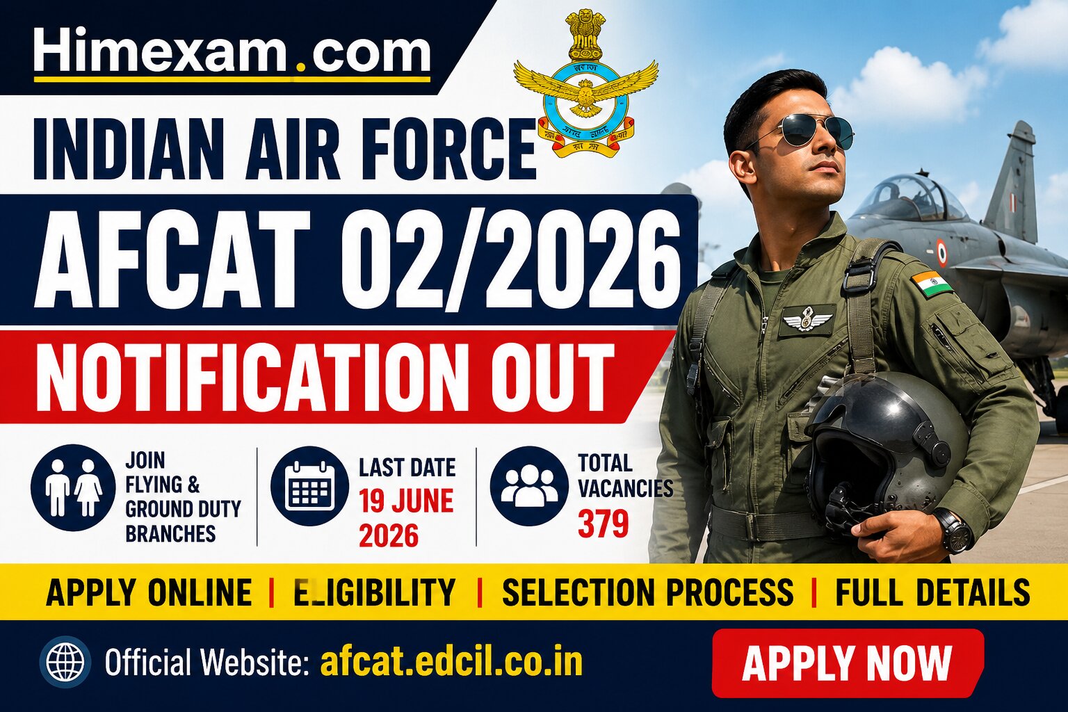 Indian Air Force AFCAT 02/2026 Notification Out for 379 Posts, Apply Online