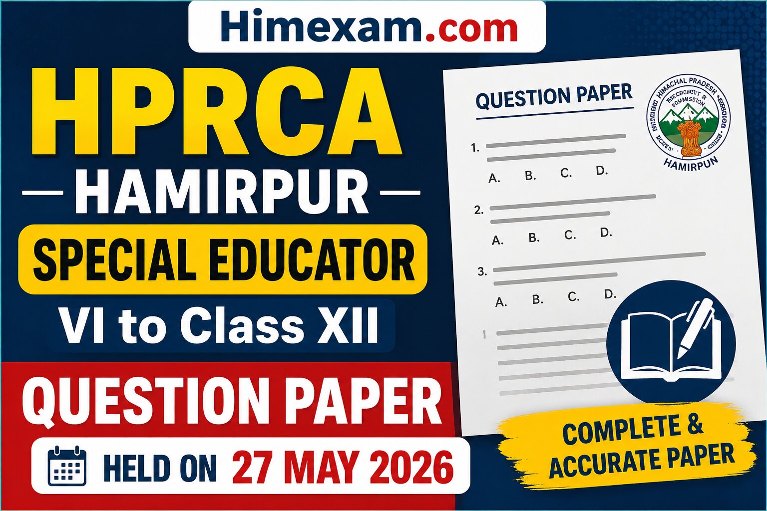 HPRCA Hamirpur Special Educator VI to Class XII Question Paper Held On 27 may 2026