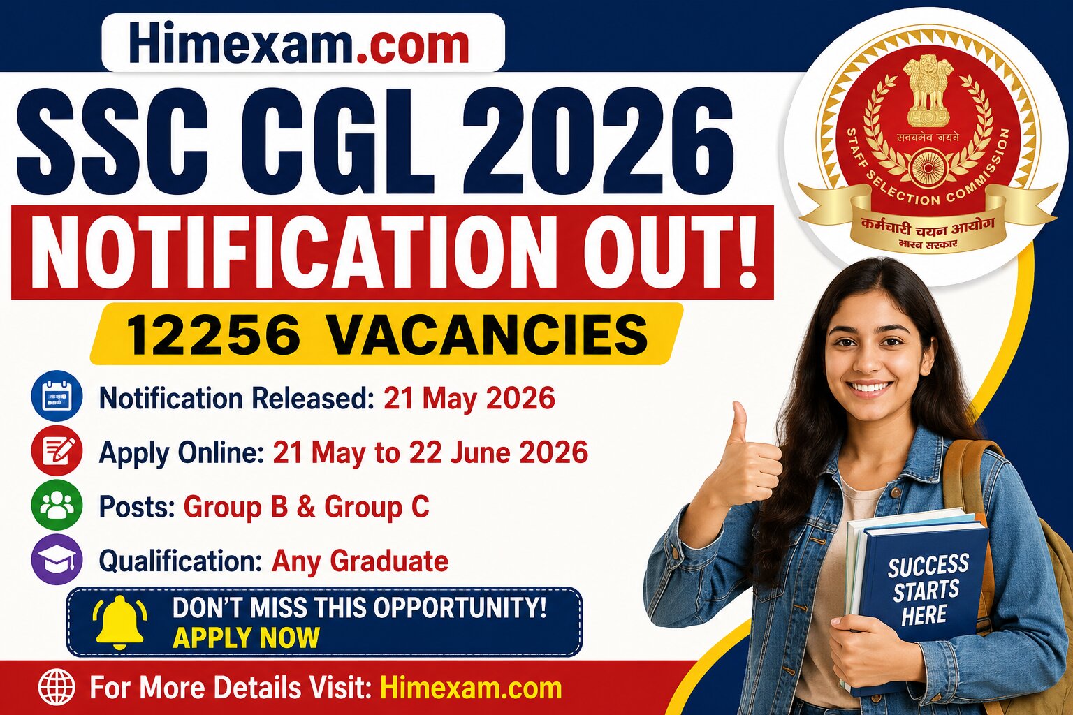 SSC CGL 2026 Notification Out for 12256 Posts, Apply Online @ ssc.gov.in