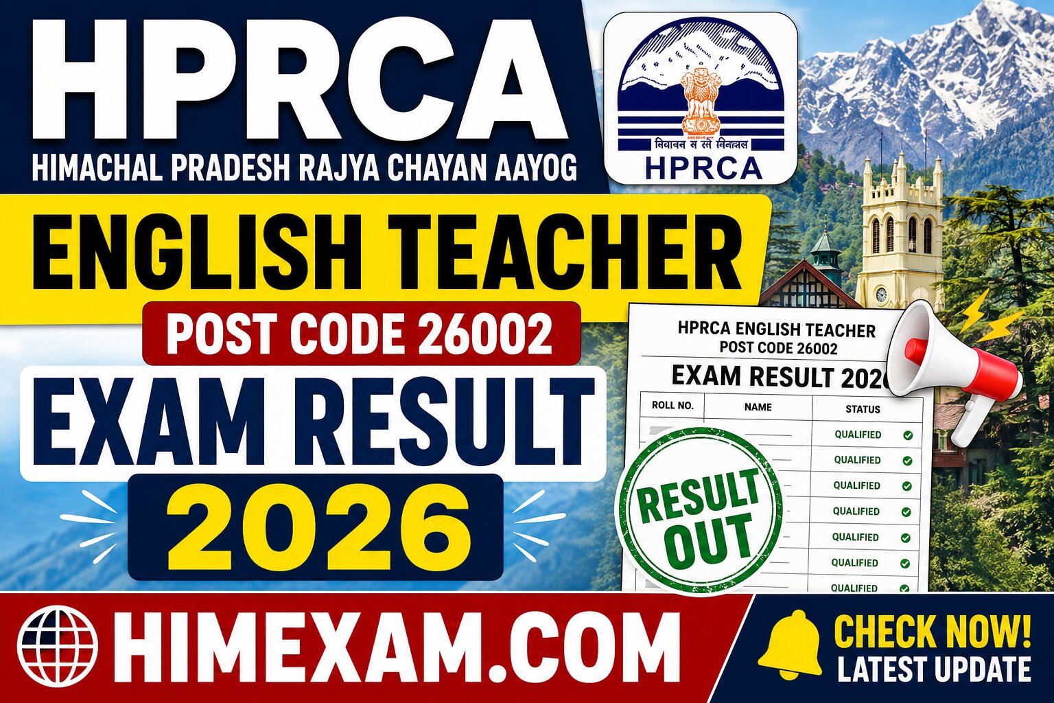 HPRCA English Teacher Post Code 26002 Exam Result 2026