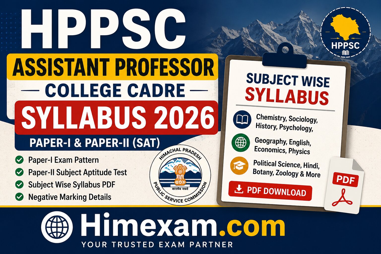 HPPSC Assistant Professor (College Cadre) Syllabus 2026 PDF Download – Subject Wise Paper-II SAT Syllabus