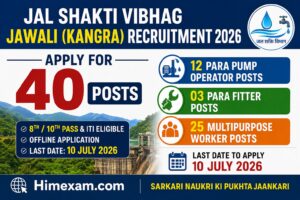 Jal Shakti Vibhag Jawali(Kangra) Recruitment 2026: Apply for 40 Para Pump Operator, Para Fitter & Multipurpose Worker Posts