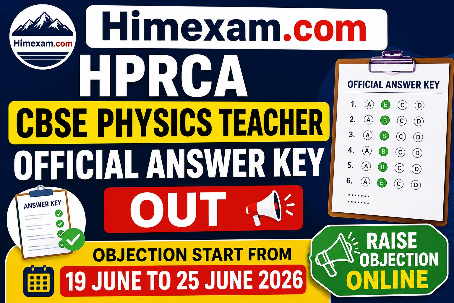 HPRCA CBSE Physics Teacher Official Answer Key 2026