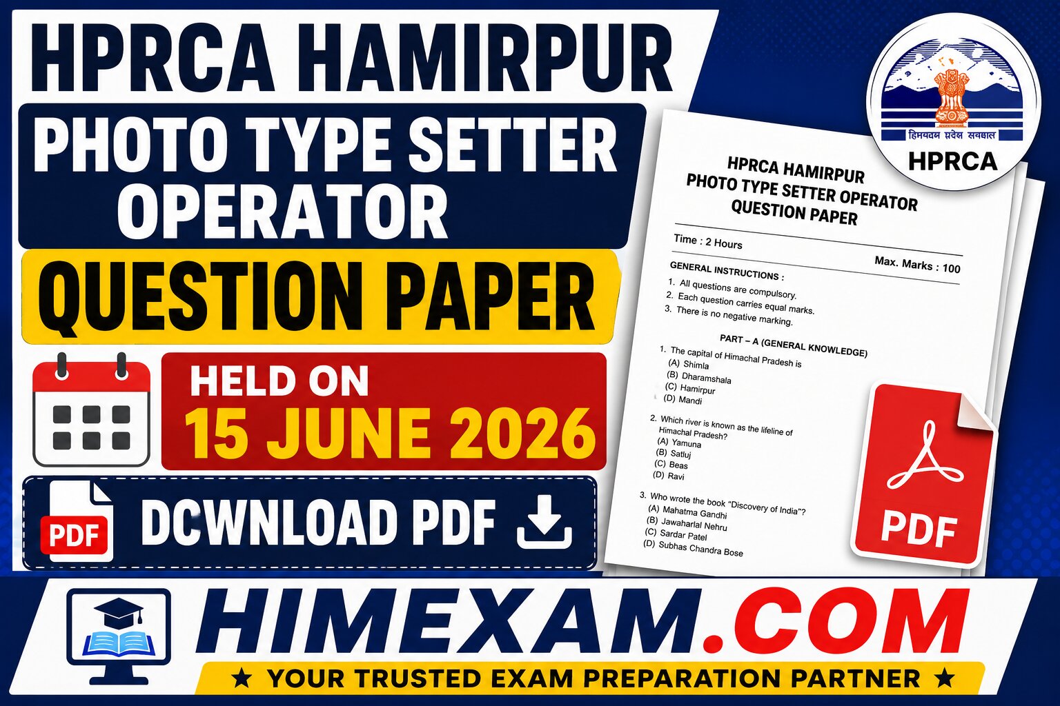 HPRCA Hamirpur Photo Type Setter Operator Question Paper 2026 (Held on 15 June 2026) – Download PDFHPRCA Hamirpur Photo Type Setter Operator Question Paper 2026 (Held on 15 June 2026) – Download PDF