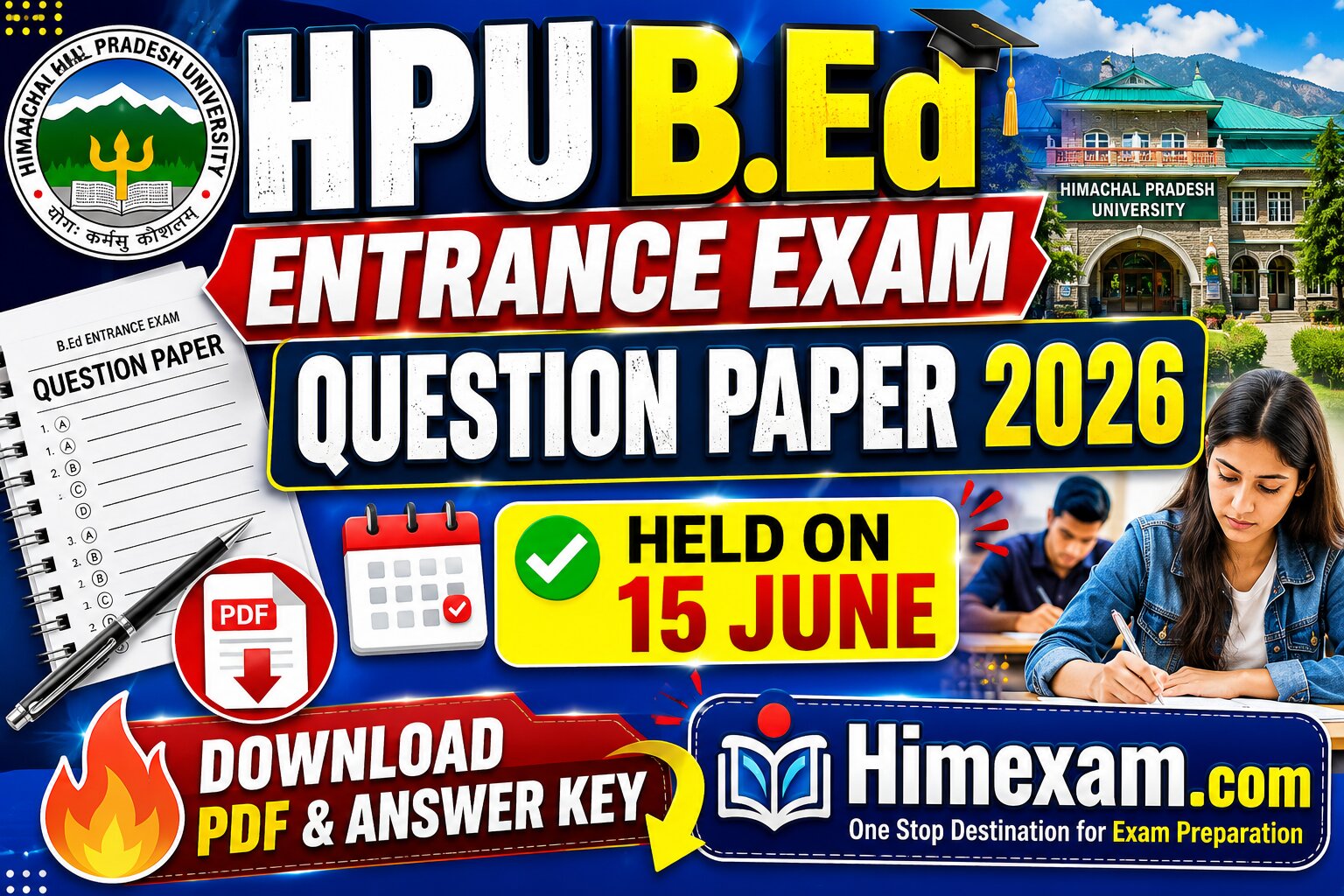 HPU B.ed Entrance Exam Question Paper Held On 15 June 2026