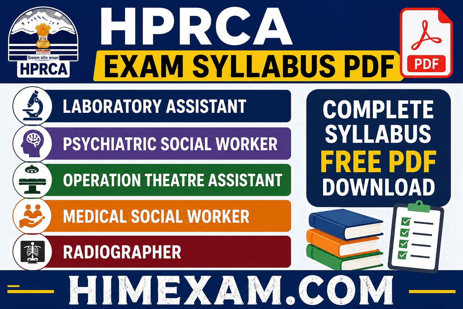 HPRCA Laboratory Assistant,Psychiatric Social Worker,Operation Theatre Assistant,Medical Social Worker & Radiographer Exam syllabus pdf