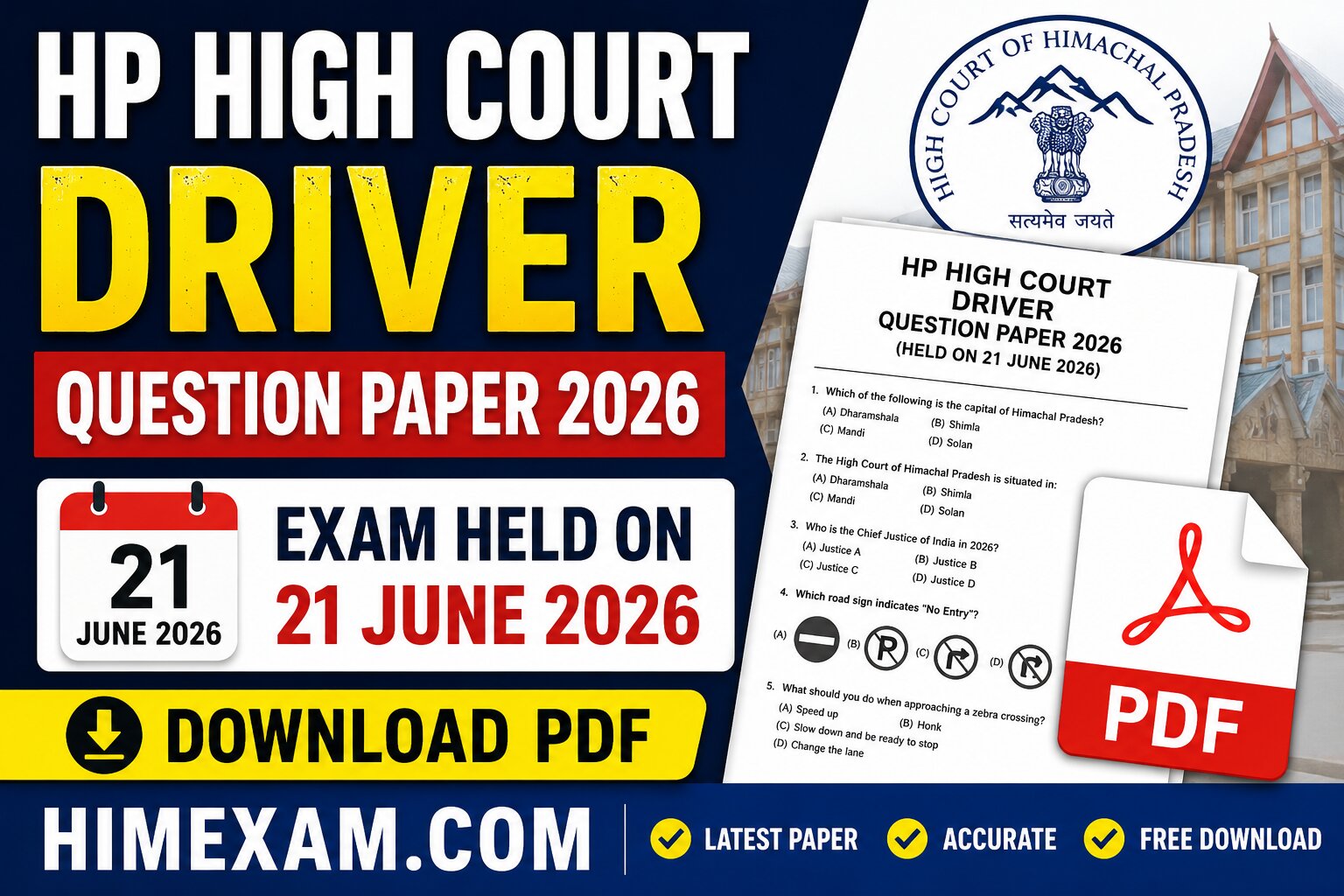 HP High Court Driver Question Paper 2026 PDF (21 June 2026) – Download Paper