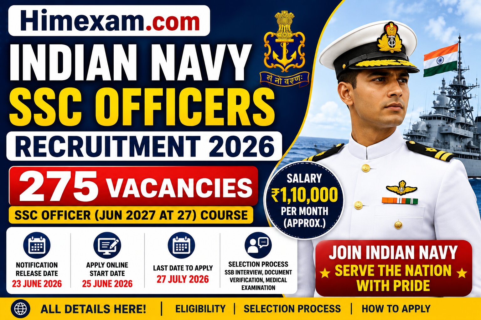 Indian Navy SSC Officers Recruitment 2026 Notification Out for 275 Posts | Apply Online