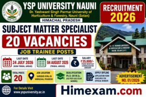YSP University Nauni Recruitment 2026: 20 Subject Matter Specialist Vacancies