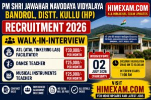 PM SHRI Jawahar Navodaya Vidyalaya Bandrol Kullu Recruitment 2026