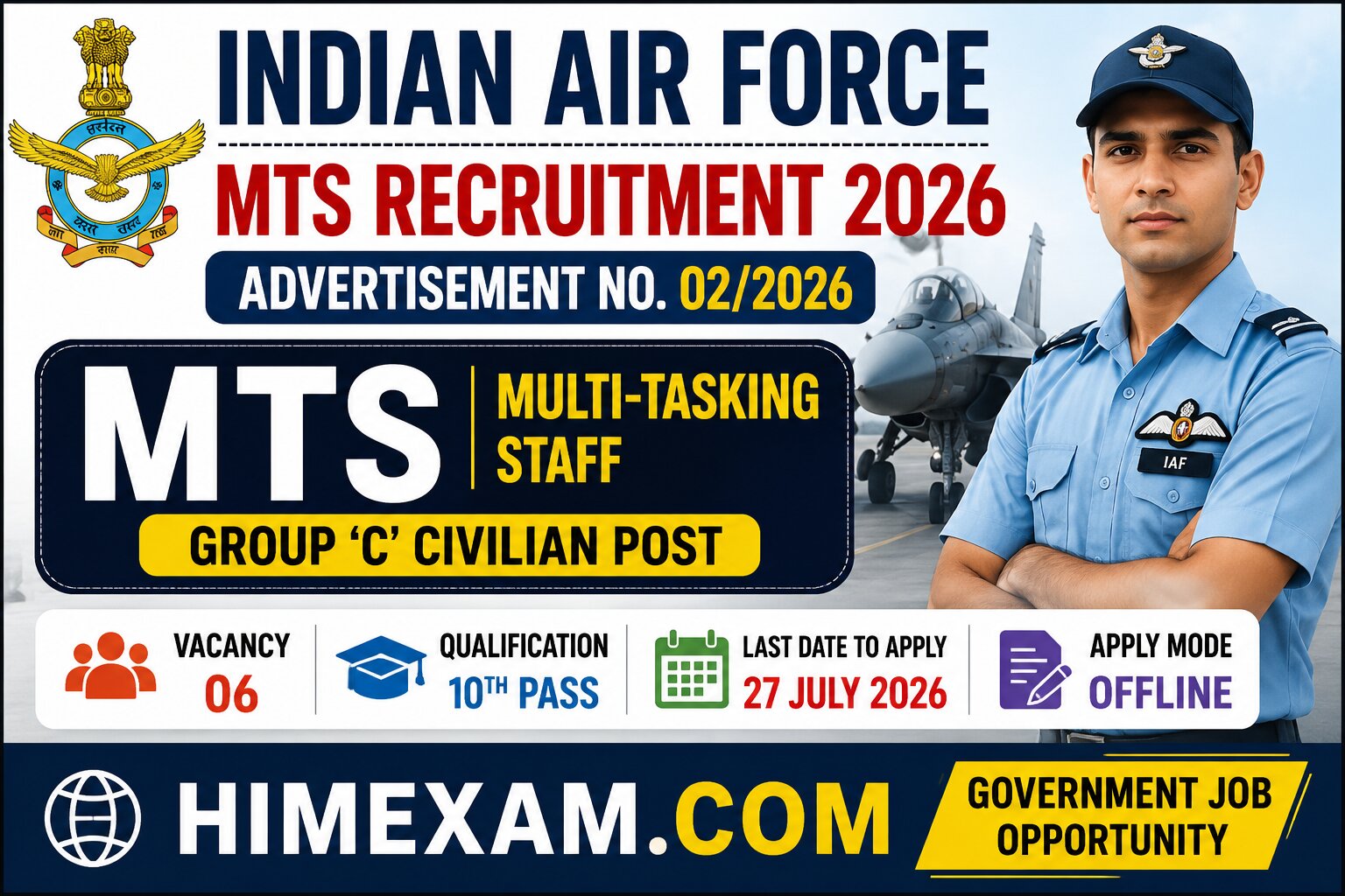 Indian Air Force MTS Recruitment 2026 Notification Out for 06 Posts, Apply Offline
