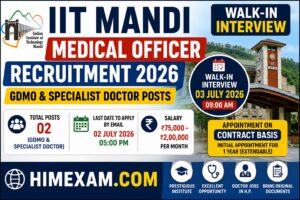 IIT Mandi Medical Officer Recruitment 2026: Walk-in Interview for GDMO & Specialist Doctor Posts