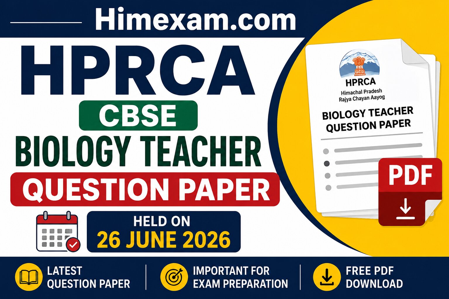 HPRCA CBSE Biology Teacher Question Paper Held on 26 June 2026 – Download PDF
