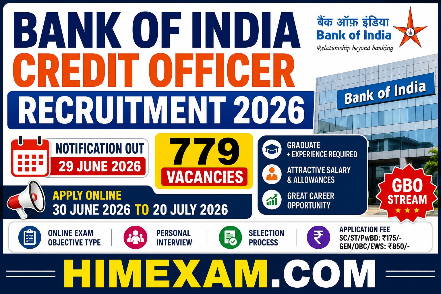 Bank of India Credit Officer Recruitment 2026 Notification Out for 779 Posts | Apply Online